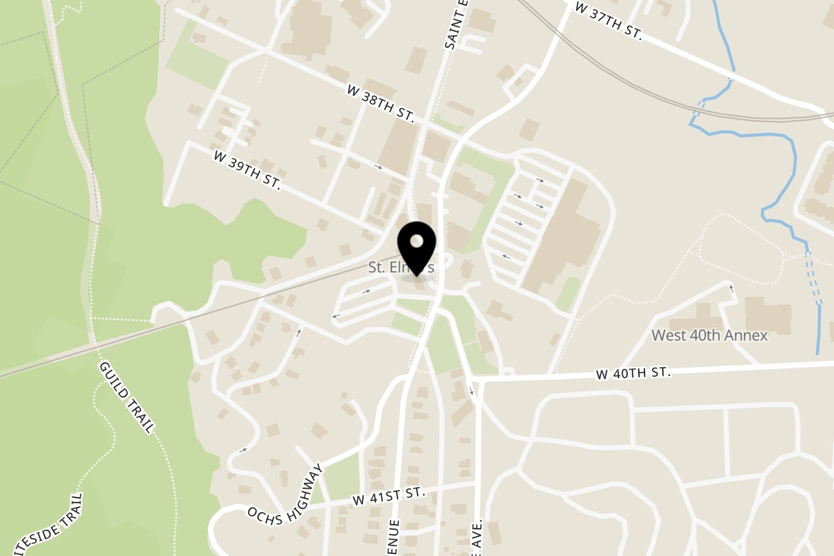 Map showing the location of The Hummus Bowl on 3931 St Elmo Ave in Chattanooga